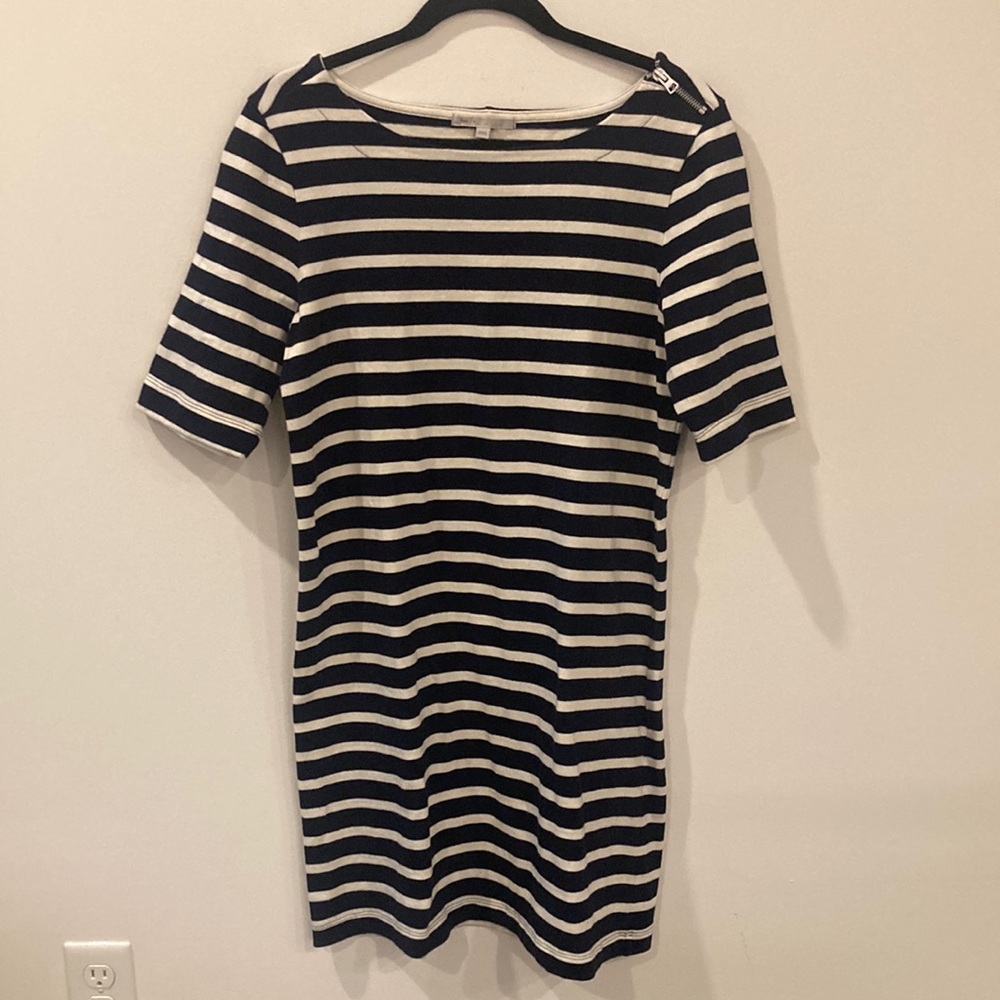Gap 100% cotton navy and white stripe dress